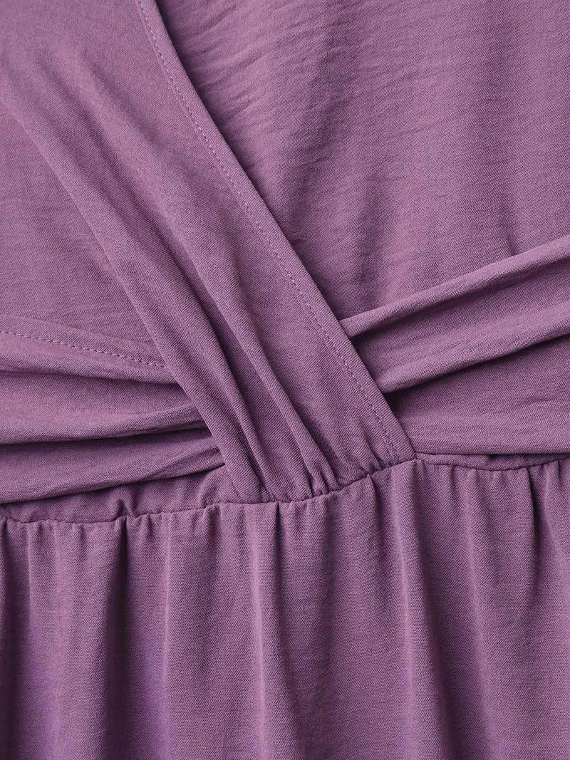 Solid Surplice Neck Pockets Midi Dress
