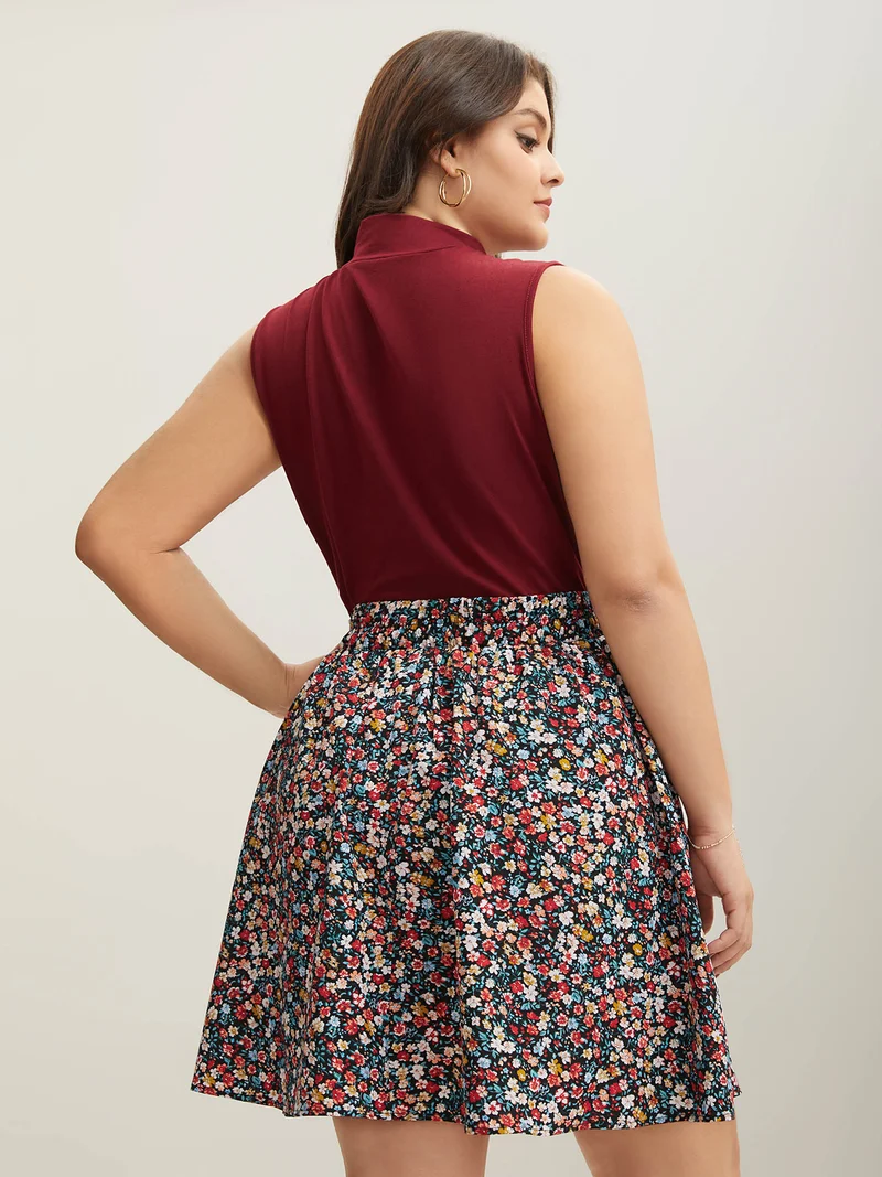 Floral Print Stretchy Smocked Waist Mini Skirt