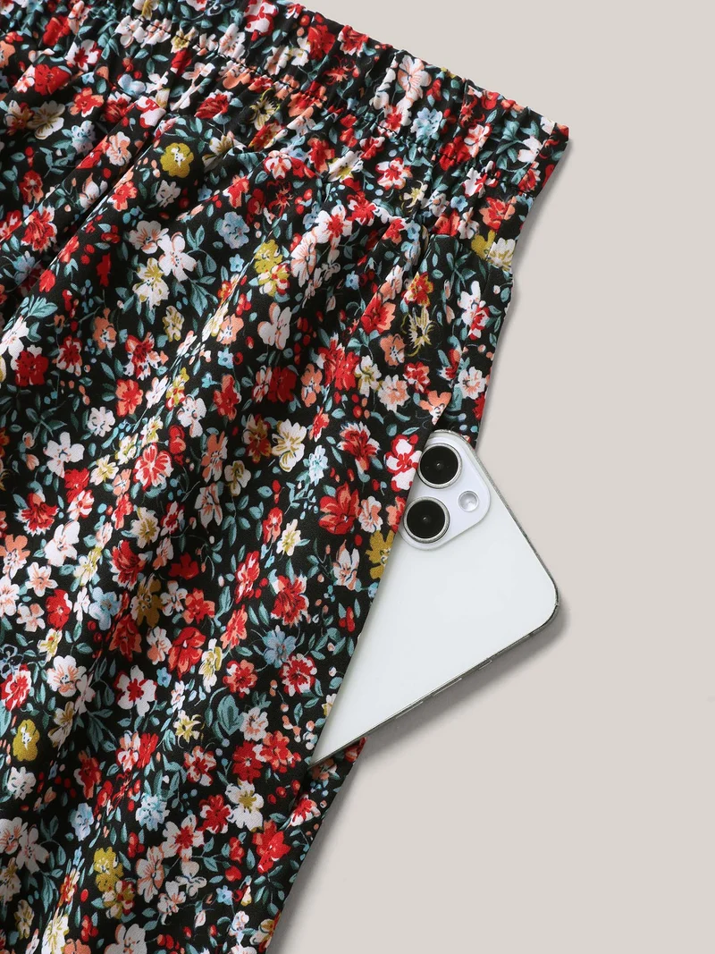 Floral Print Stretchy Smocked Waist Mini Skirt