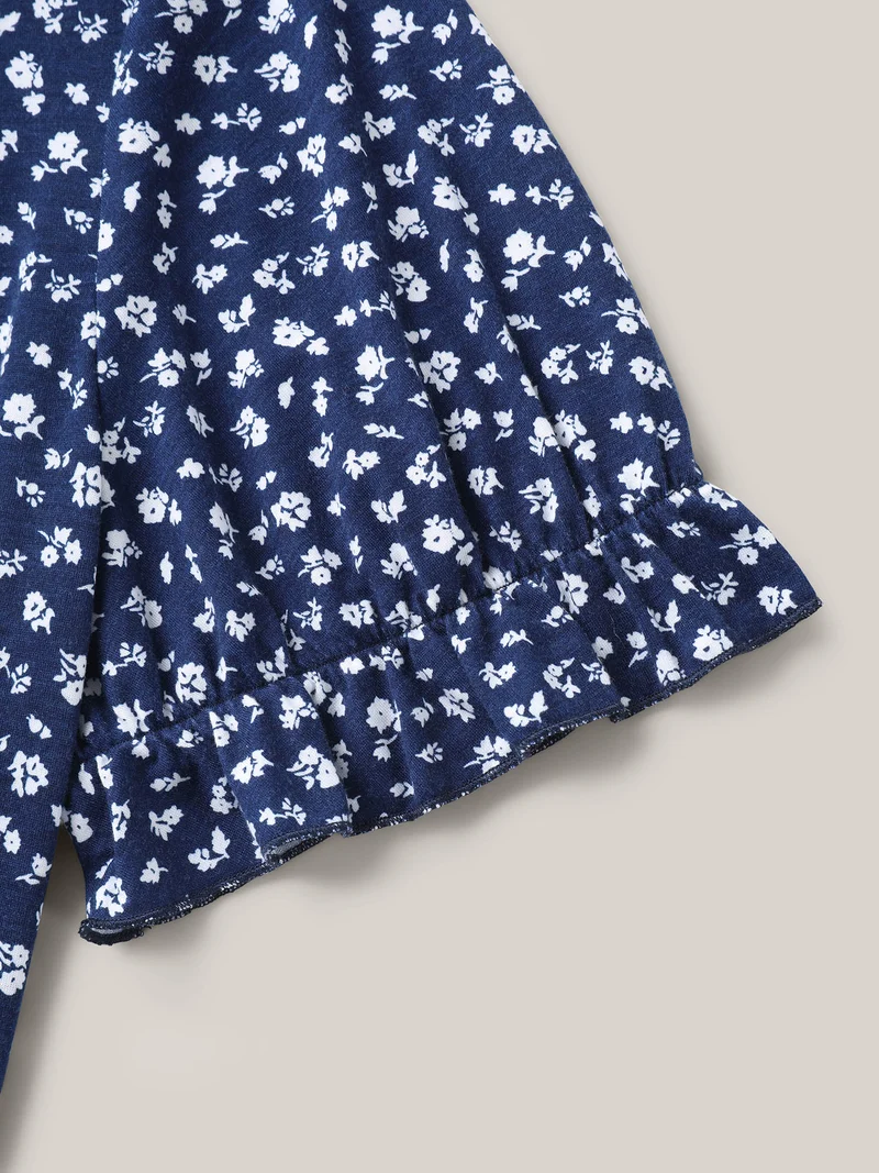 Ditsy Floral Print Square-Neck T-Shirt
