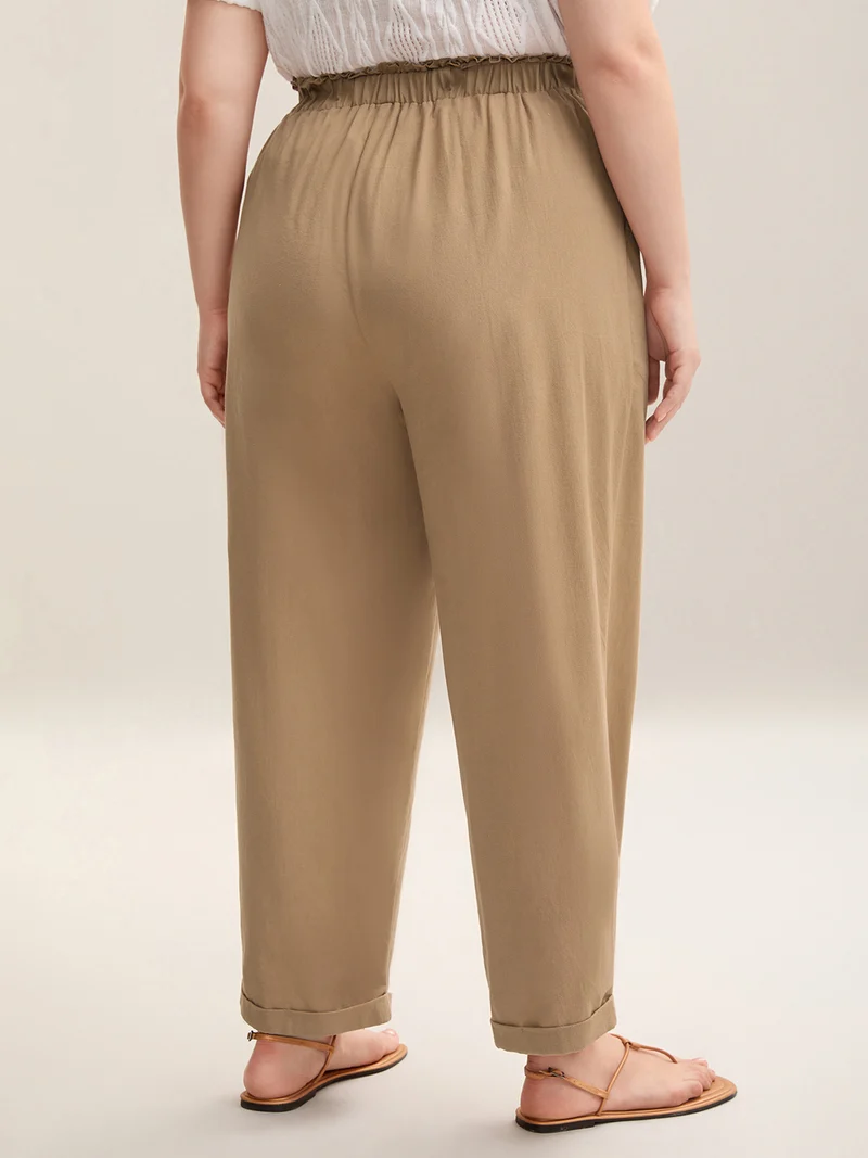 Belted Smocked Straight-Leg Pants