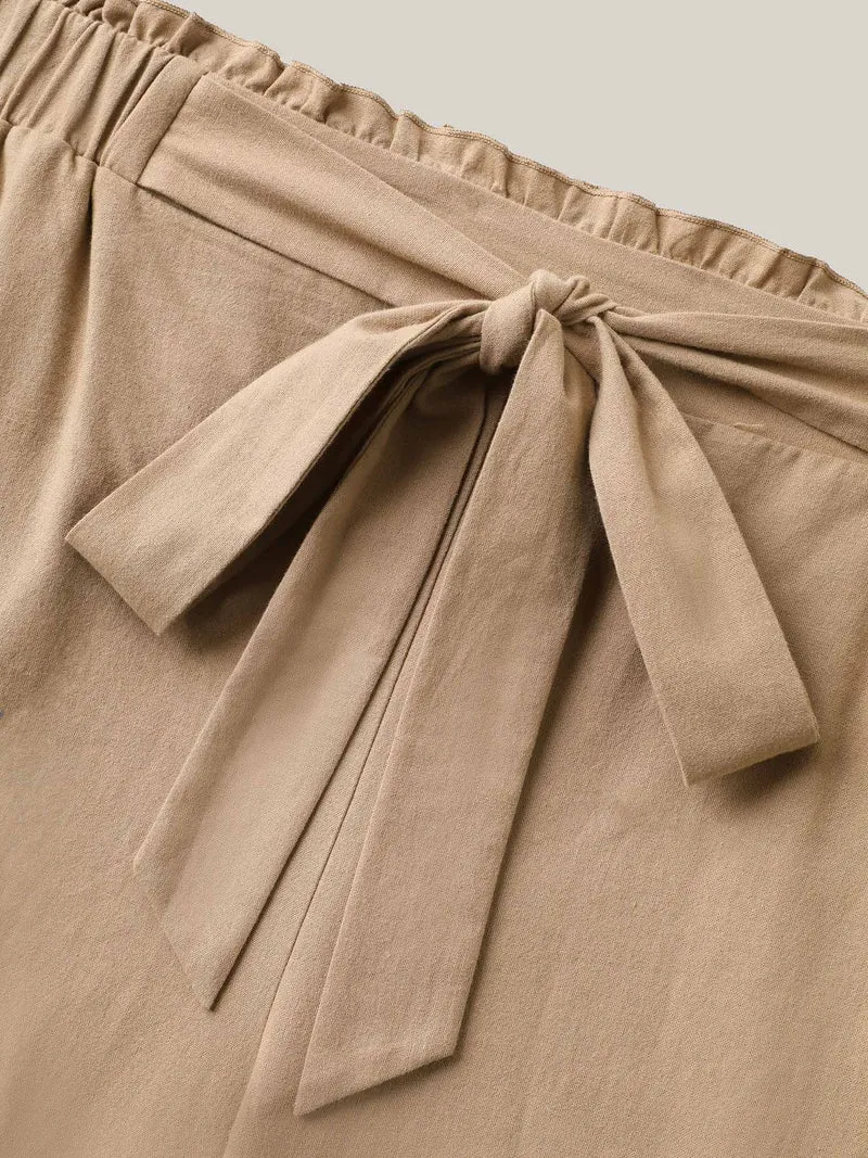 Belted Smocked Straight-Leg Pants