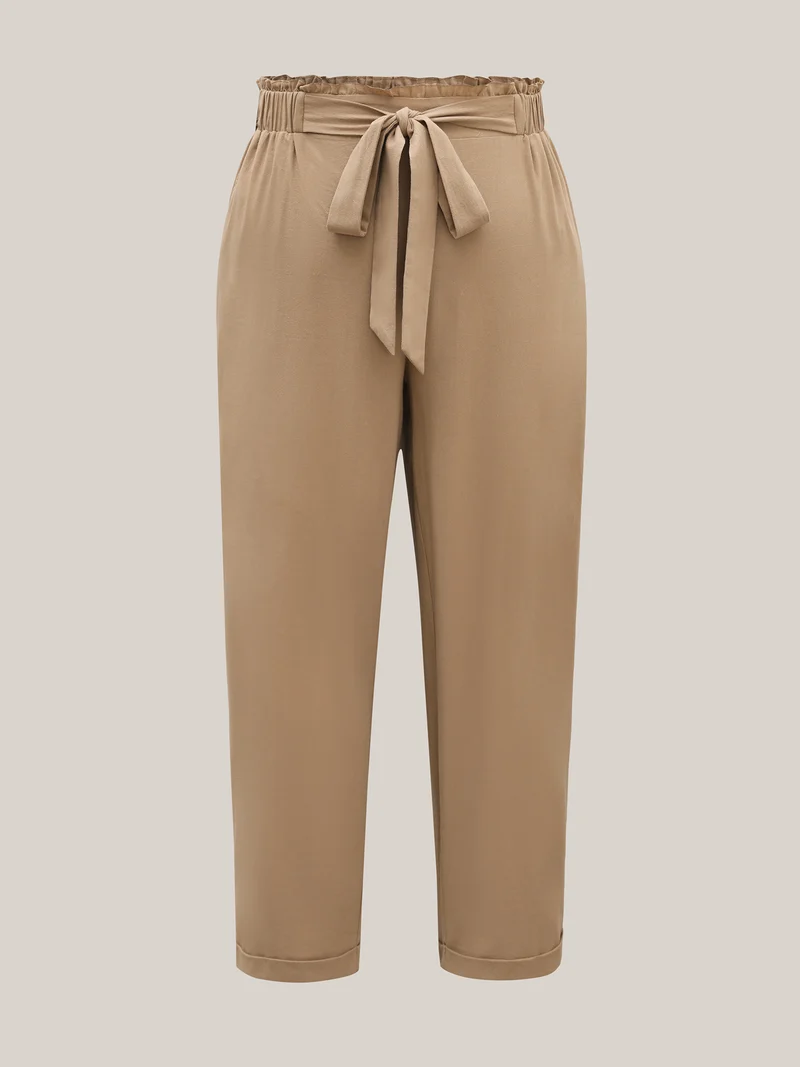 Belted Smocked Straight-Leg Pants