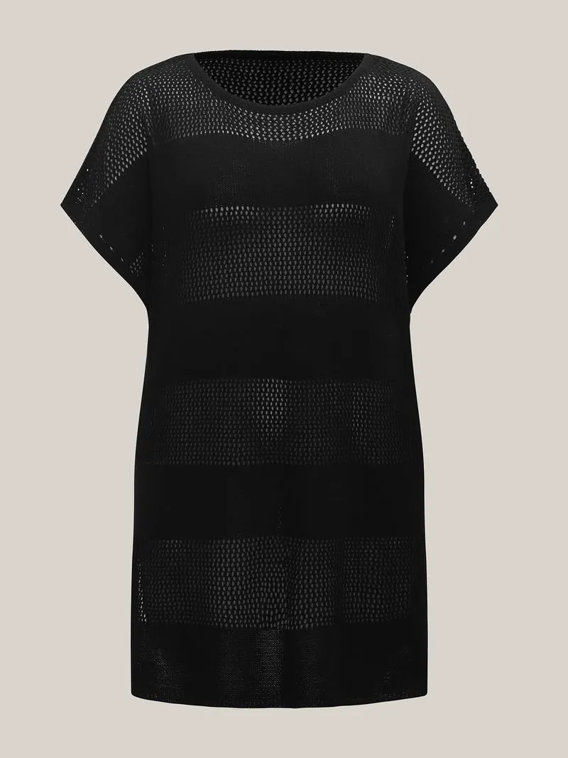 One-Sided Drawstring Hollow Knit Swim Cover-Up