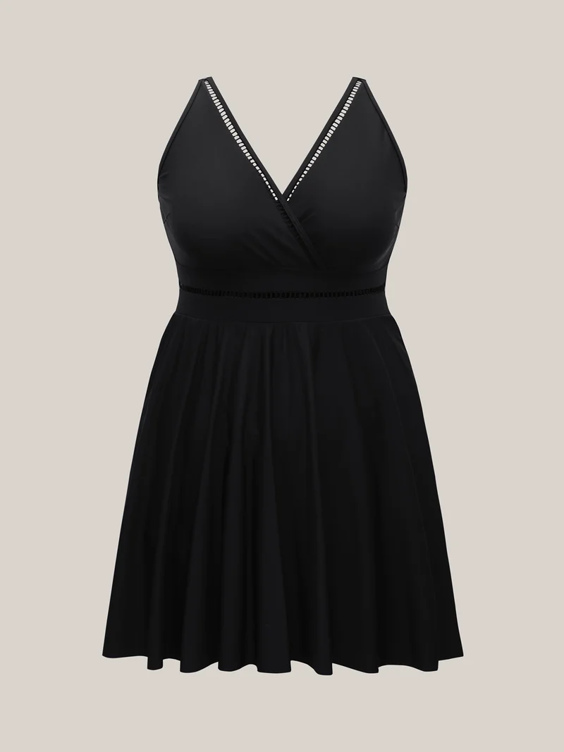 Cut-Out Surplice Neck Webbed Swim Dress