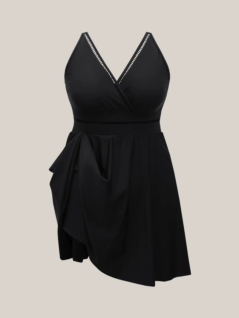 Cut-Out Surplice Neck Webbed Swim Dress