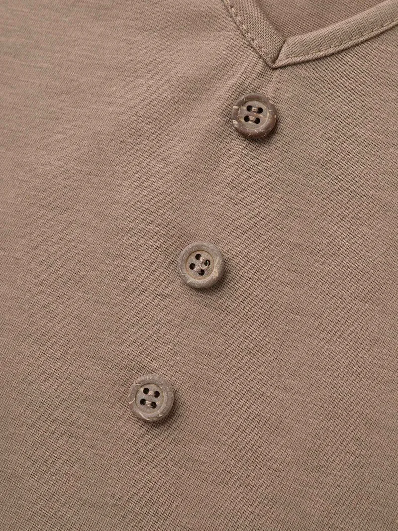 Petal Sleeve Lace Button Solid T-Shirt