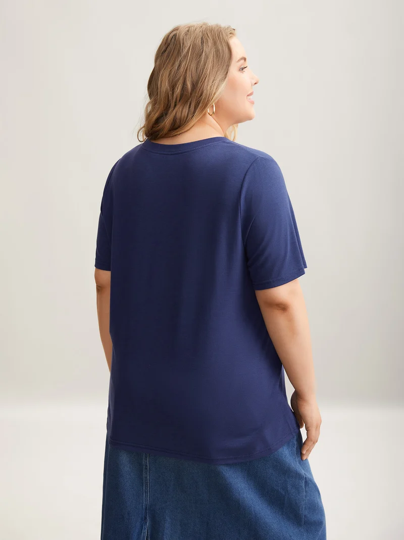 Plants Print Stretchy Crew Neck T-Shirt