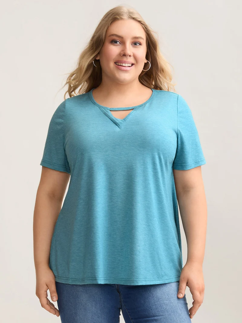 Heathered Split Neck Curvy-Fit T-Shirt