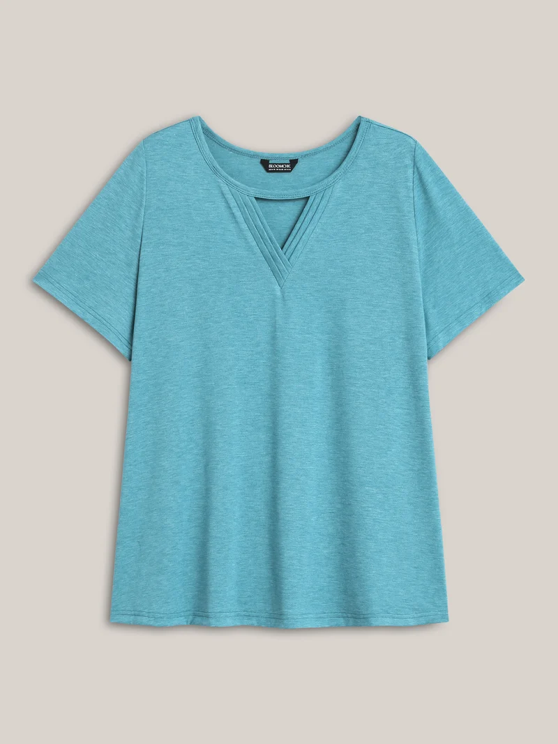 Heathered Split Neck Curvy-Fit T-Shirt