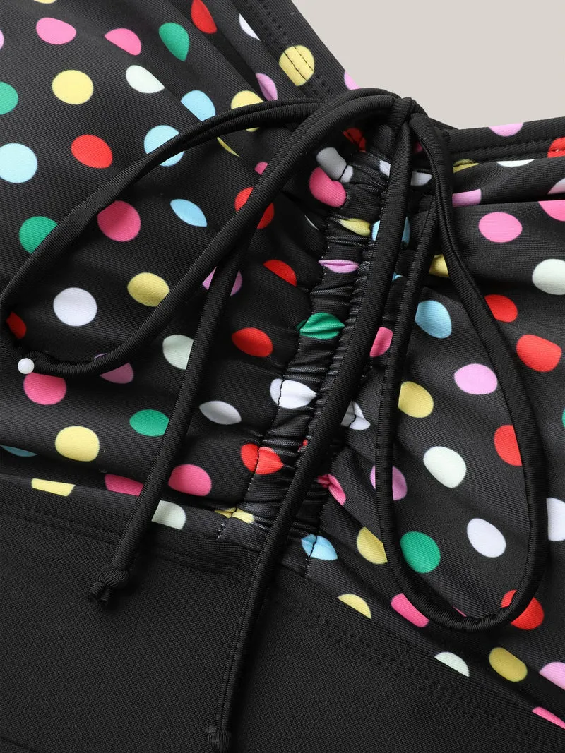 Multi-Color Dots Drawstring Swim Dress