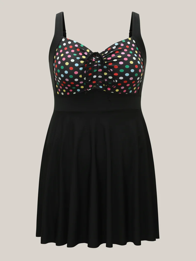 Multi-Color Dots Drawstring Swim Dress
