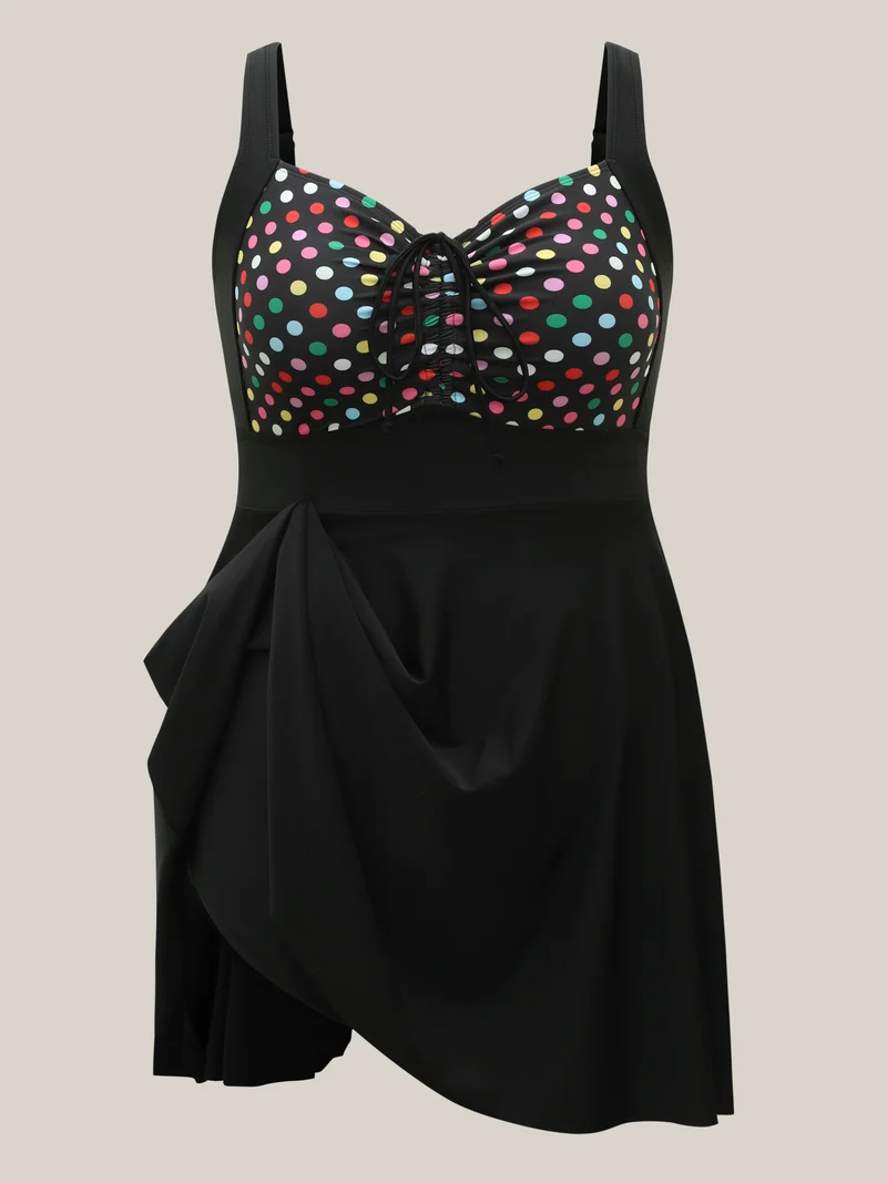 Multi-Color Dots Drawstring Swim Dress
