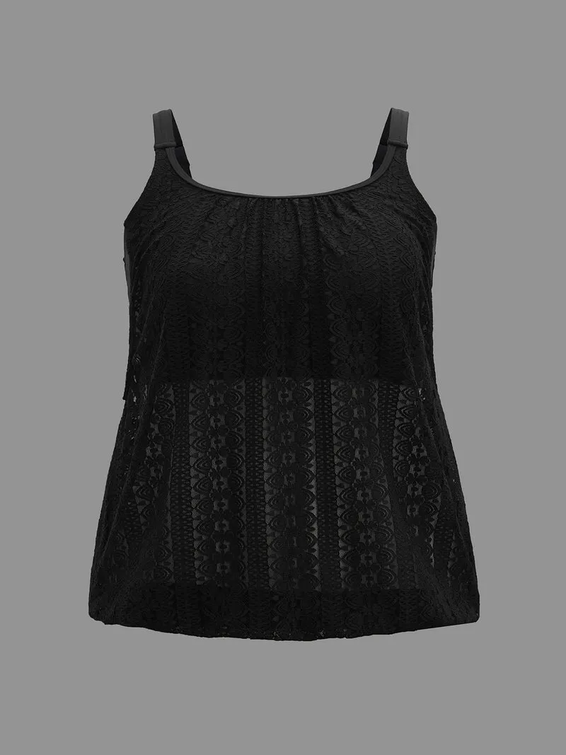 Lace Cut-Out Round Neck Tiered Swim Top