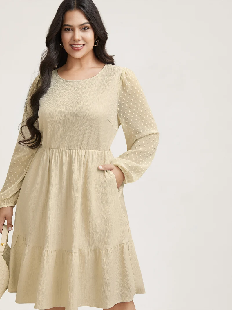 Textured Stretchy-Waist Tiered Midi Dress