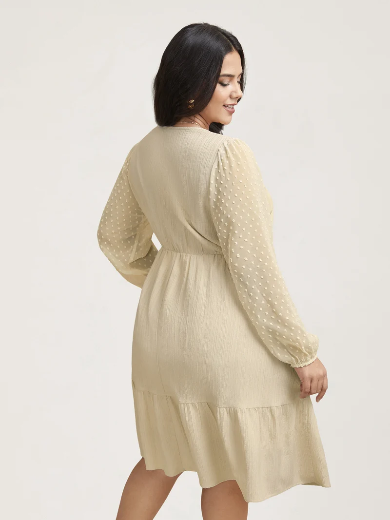 Textured Stretchy-Waist Tiered Midi Dress