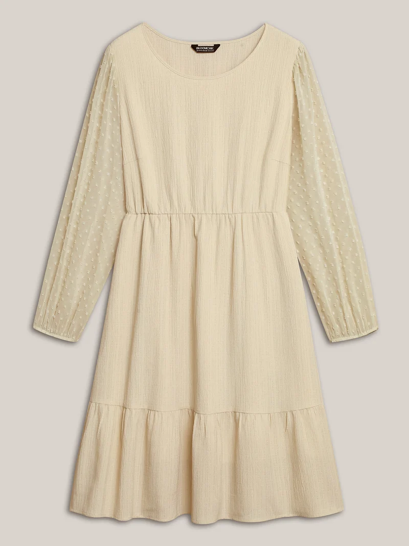 Textured Stretchy-Waist Tiered Midi Dress