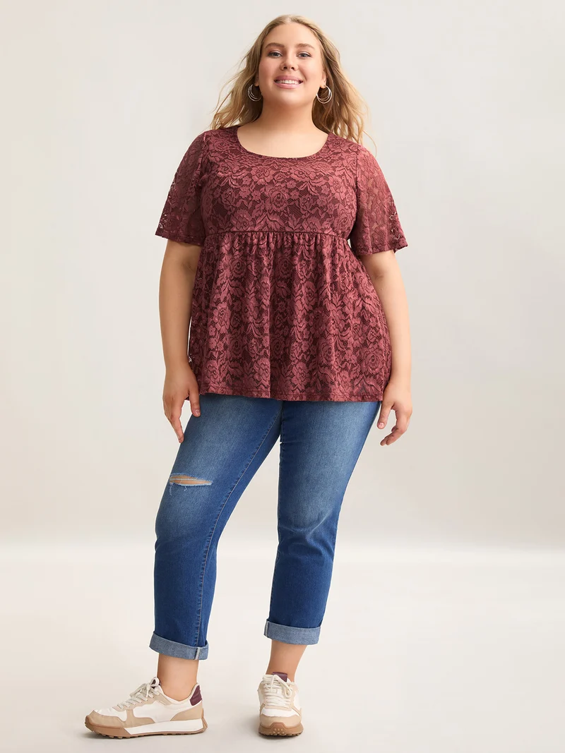 Lace Round Neck Babydoll Top