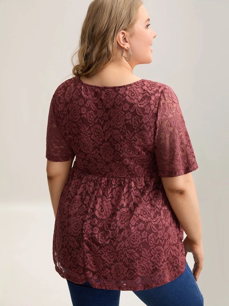 Lace Round Neck Babydoll Top