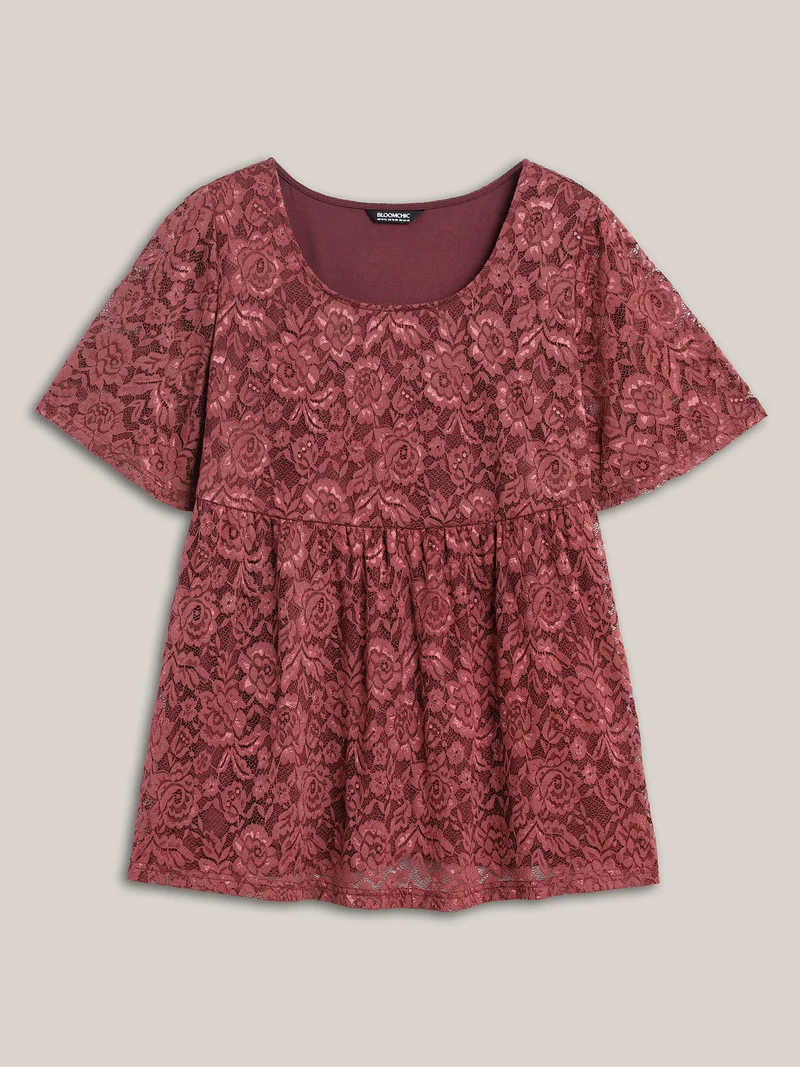 Lace Round Neck Babydoll Top