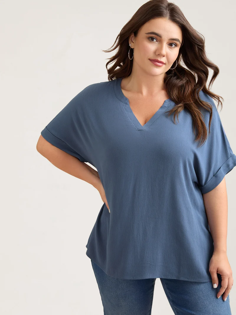 Rayon Dolman Sleeve Notched Collar Blouse