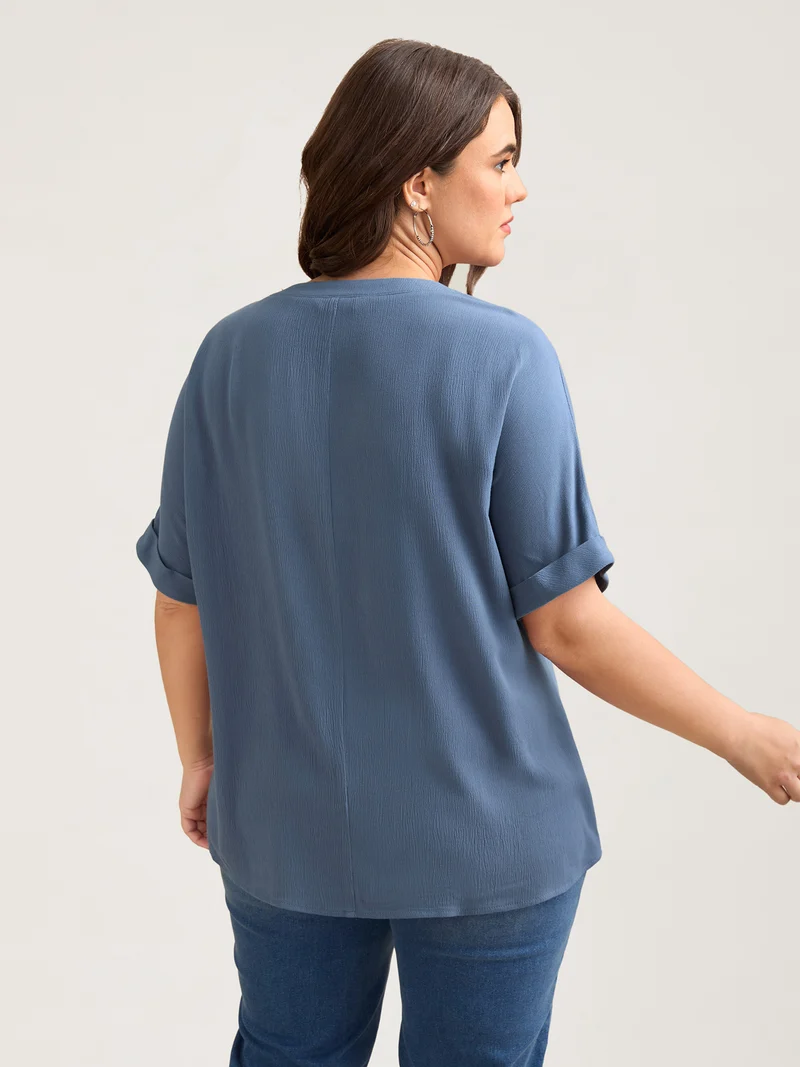 Rayon Dolman Sleeve Notched Collar Blouse