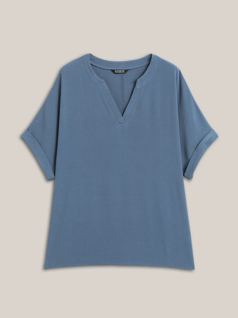 Rayon Dolman Sleeve Notched Collar Blouse