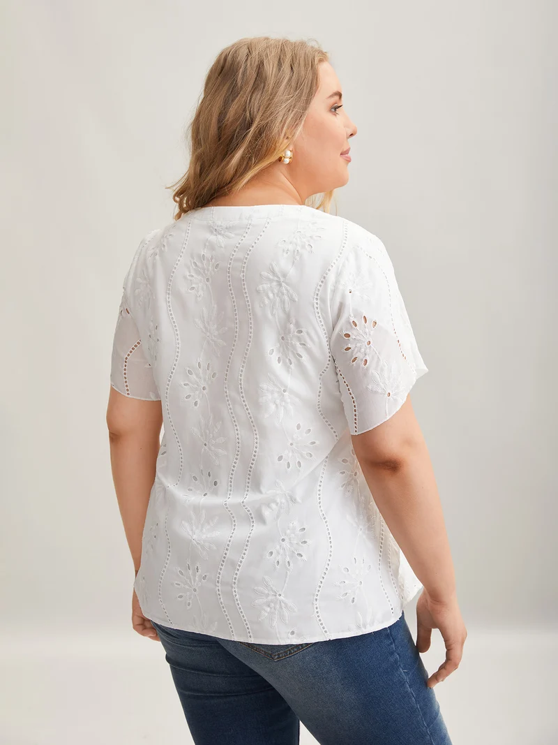 Embroidered Petal Sleeve Sheer Shirt