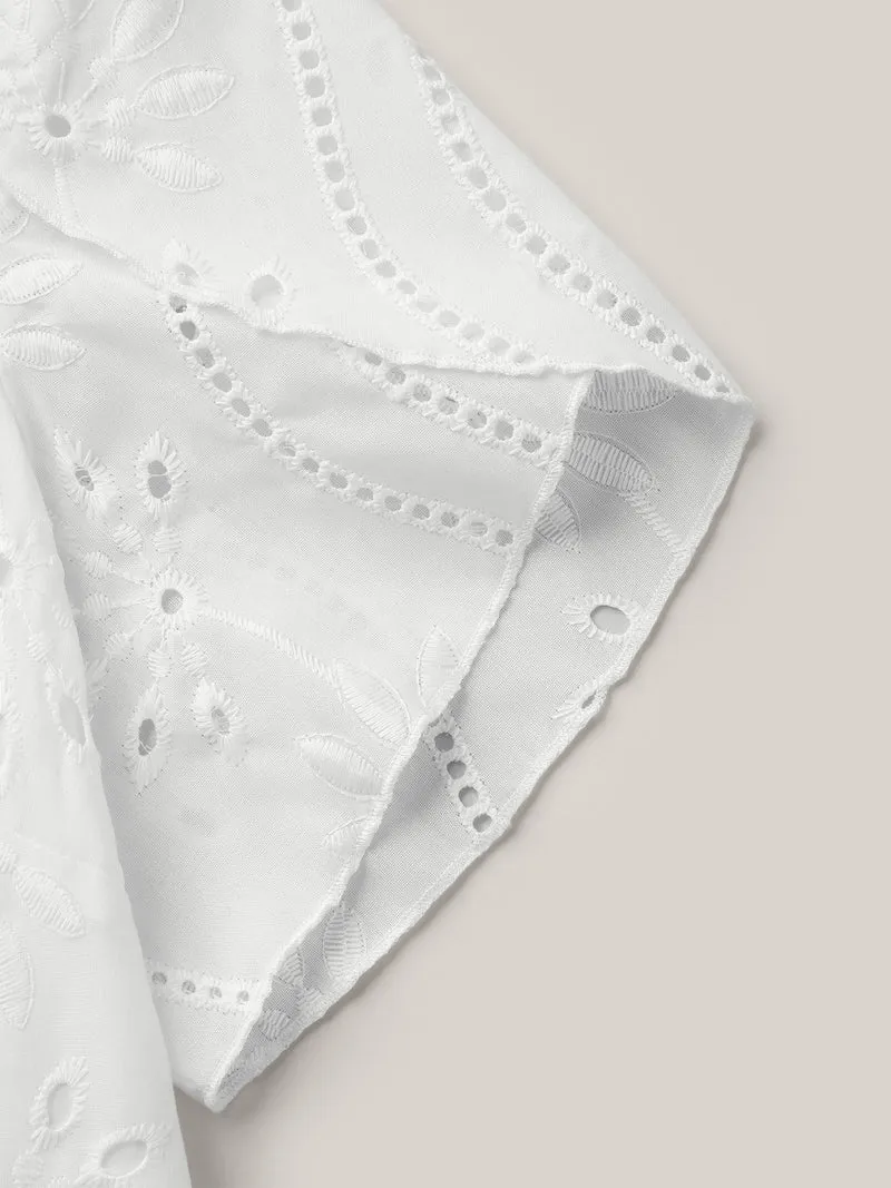 Embroidered Petal Sleeve Sheer Shirt