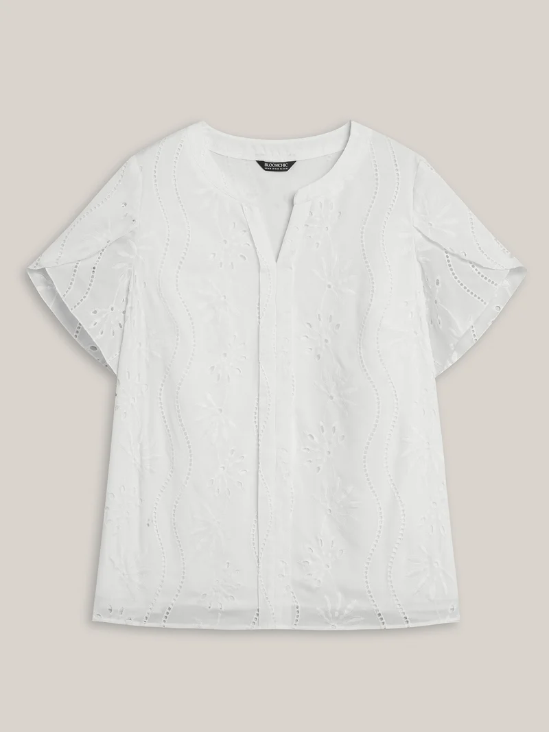 Embroidered Petal Sleeve Sheer Shirt