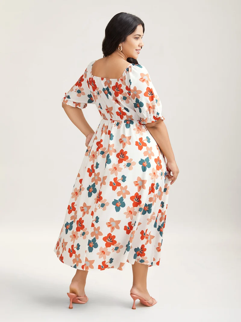Sweet Floral Front-Twist Lined Maxi Dress