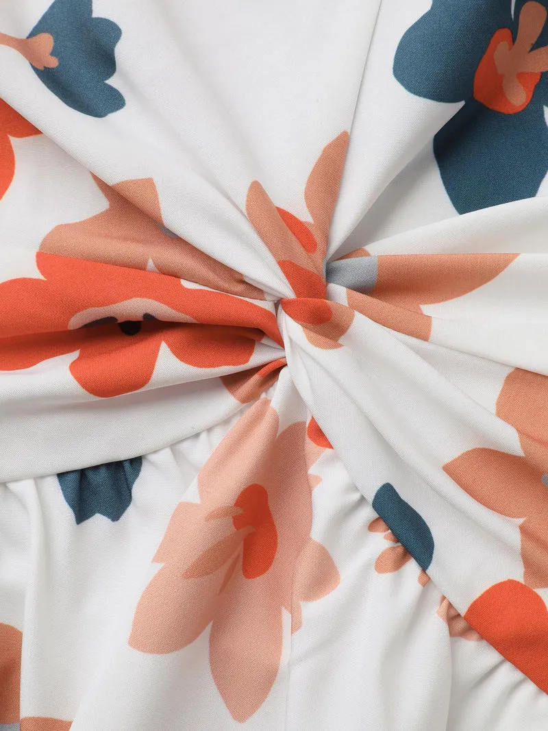 Sweet Floral Front-Twist Lined Maxi Dress