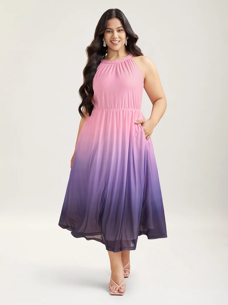 Chiffon Ombre Gradient Halter Neck Dress
