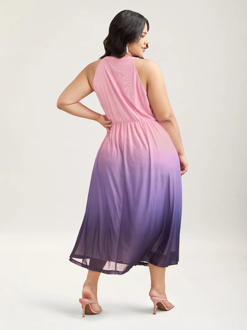 Chiffon Ombre Gradient Halter Neck Dress