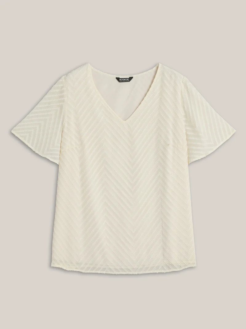 Textured Sheer Ruffled Sleeve Blouse