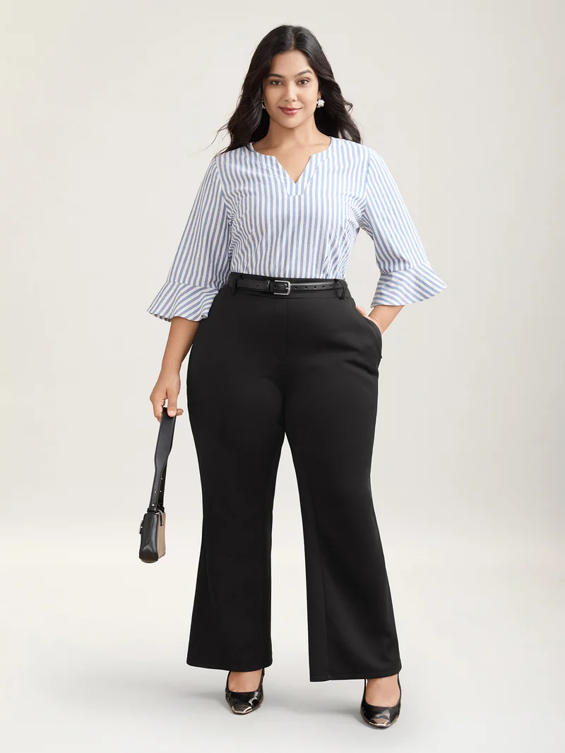 Stretchy Waist Zipper Pocket Flared Pants