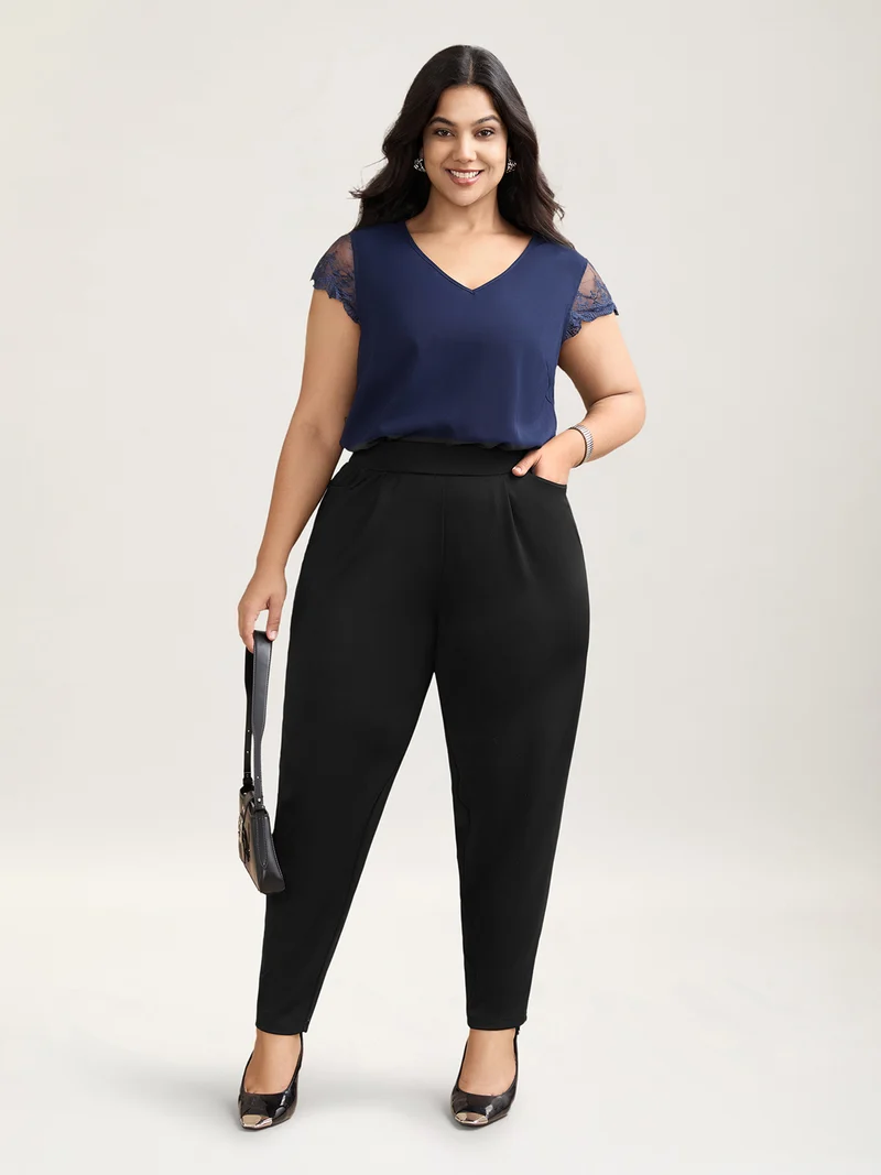 Pleated Stretchy Waist Skinny-Fit Pants