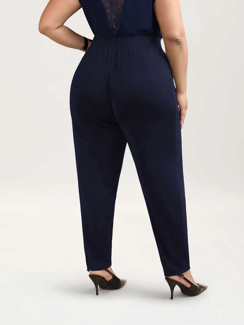Pleated Stretchy Waist Skinny-Fit Pants