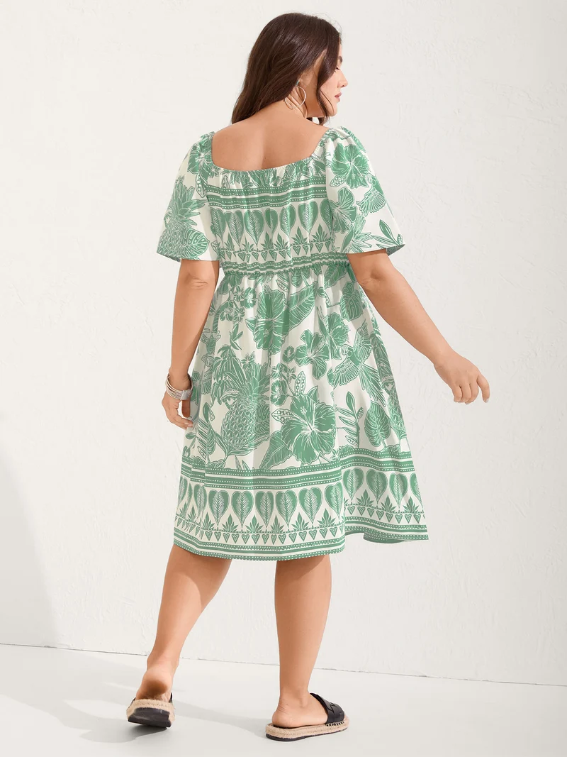 Boho Print Fit Flare Pockets Midi Dress
