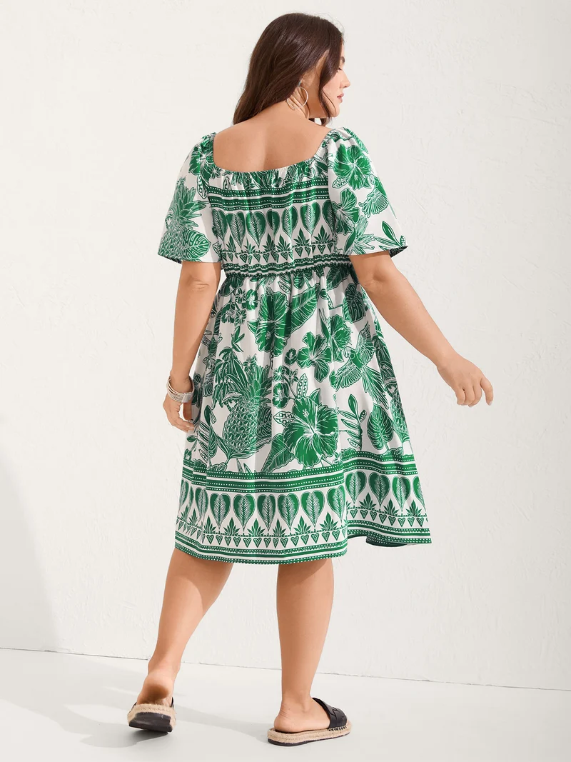 Boho Print Fit Flare Pockets Midi Dress