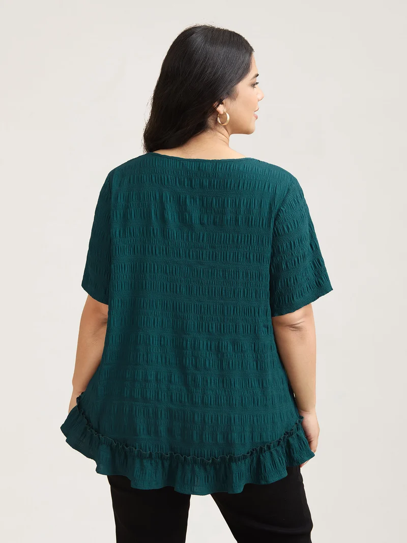 Textured Spliced Ruffle Edge Top