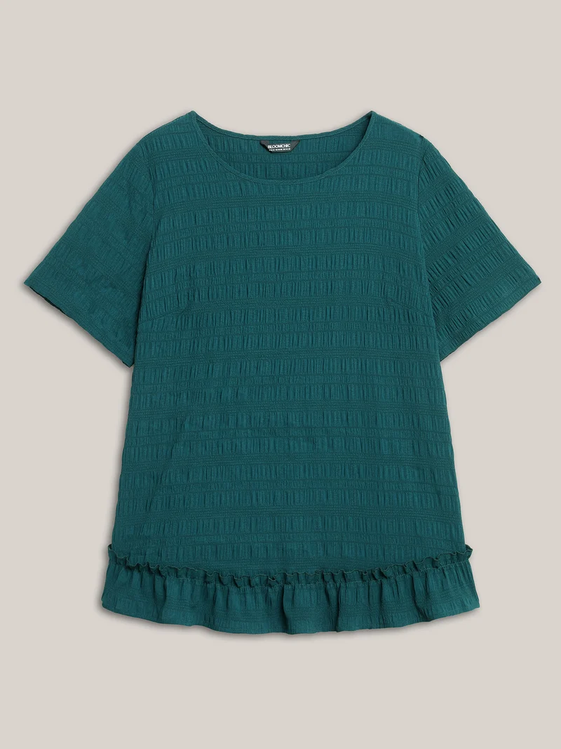 Textured Spliced Ruffle Edge Top