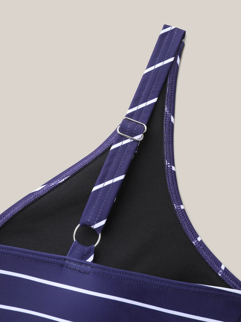 Nautical Striped Print Front-Twist Swim Top