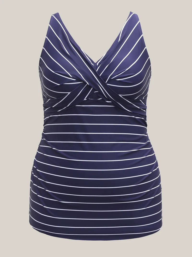Nautical Striped Print Front-Twist Swim Top