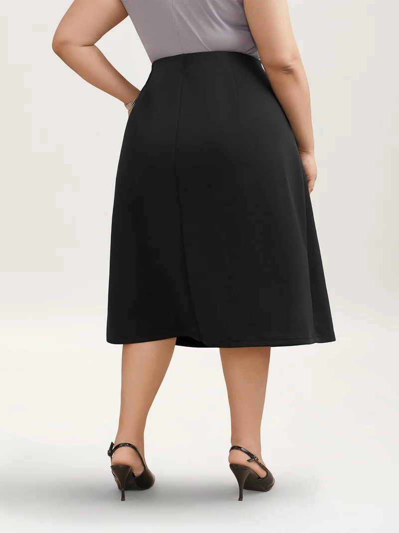 Buckle Side Buttons Flared Midi Skirt