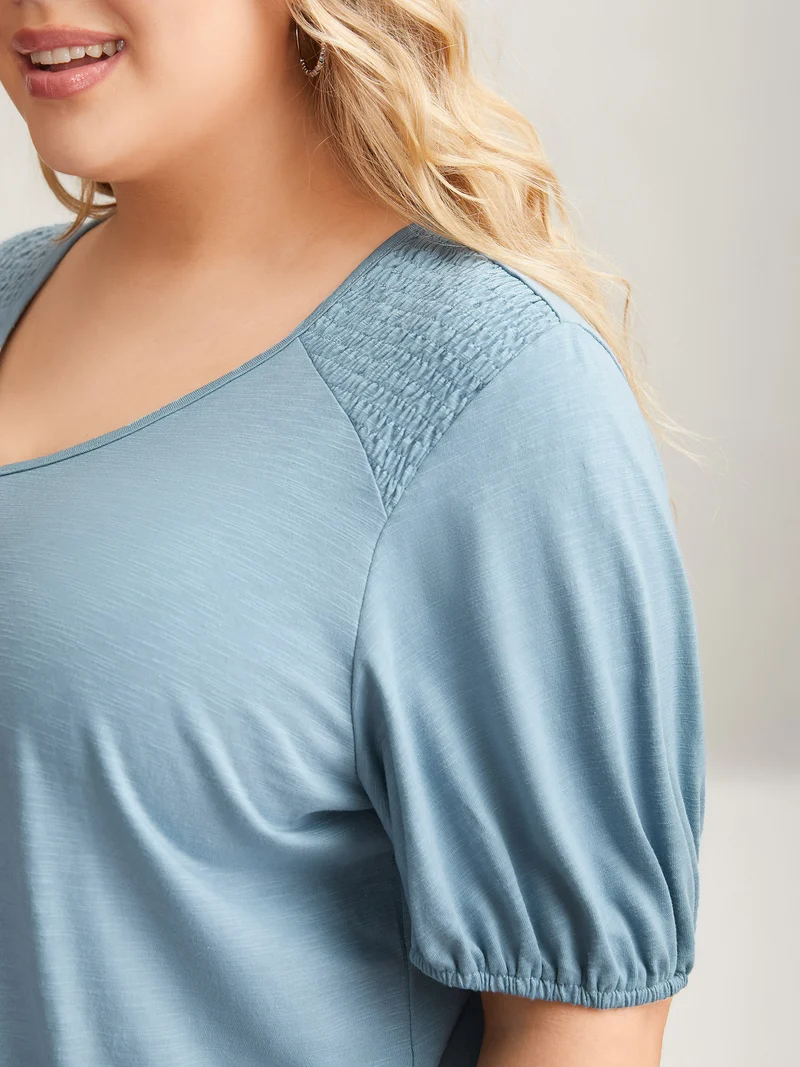Bamboo Shirred Shoulder V-Neck T-Shirt
