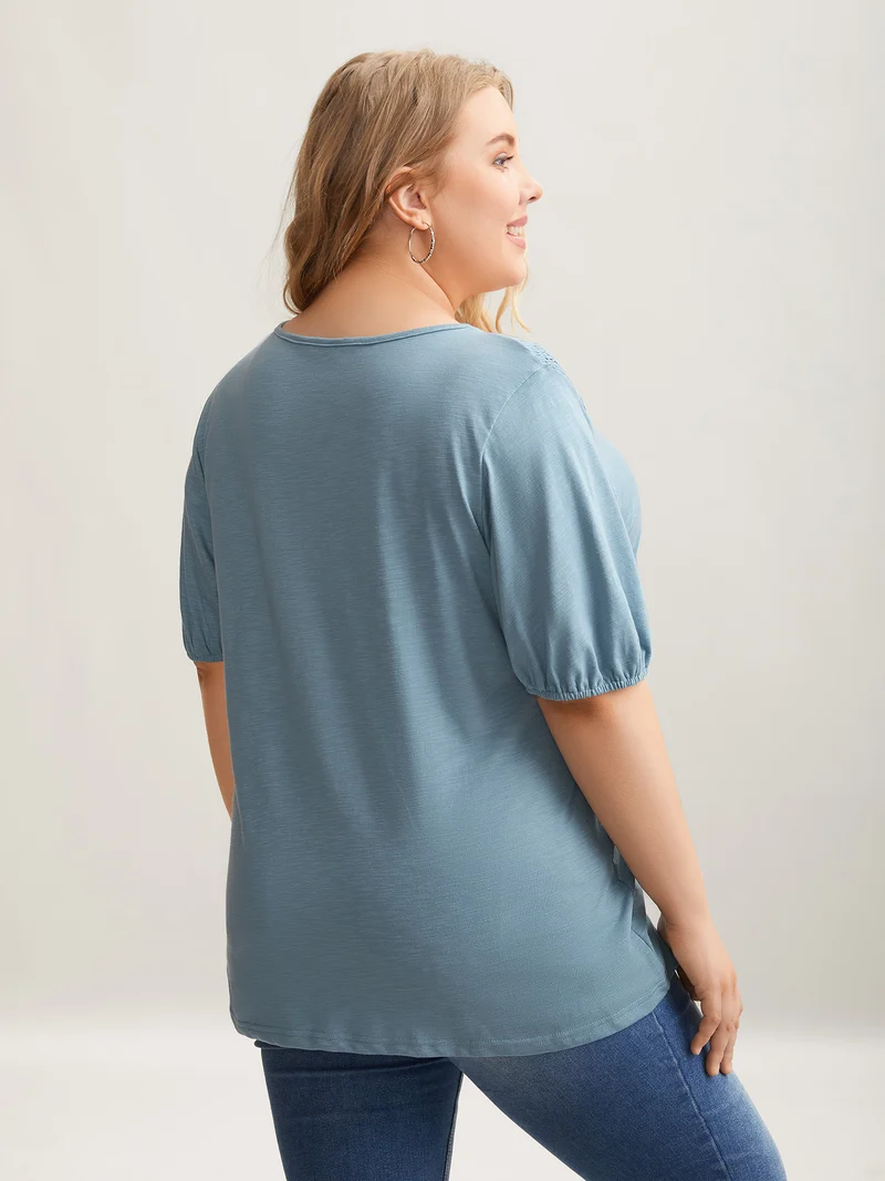 Bamboo Shirred Shoulder V-Neck T-Shirt