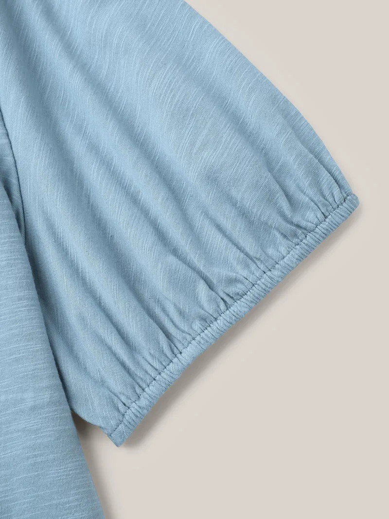Bamboo Shirred Shoulder V-Neck T-Shirt