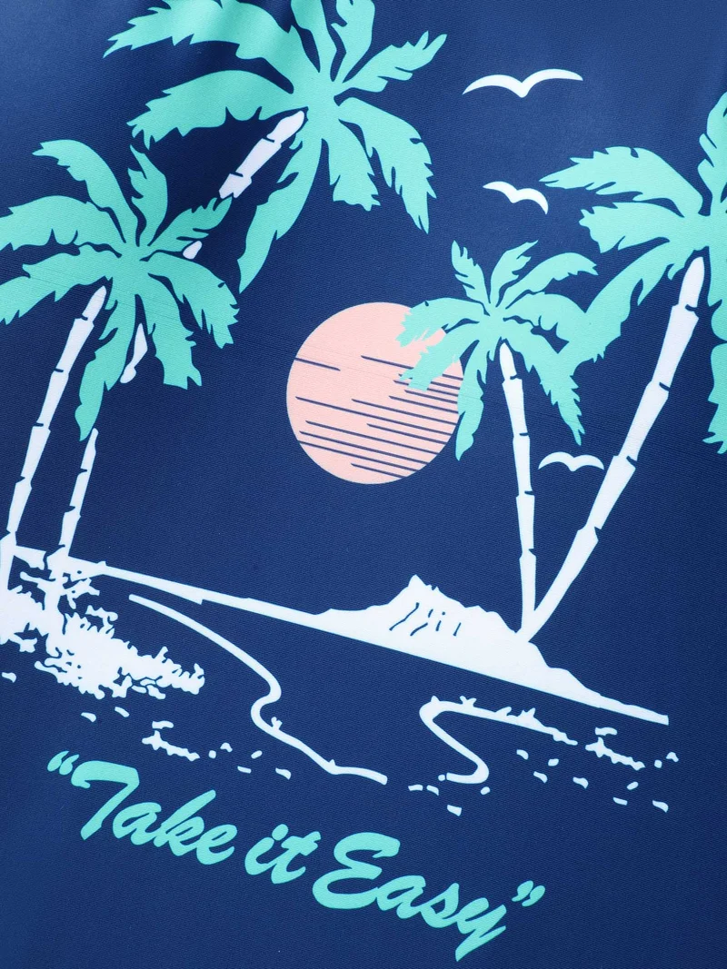 Island Print Non-Removable Cups Swim Top