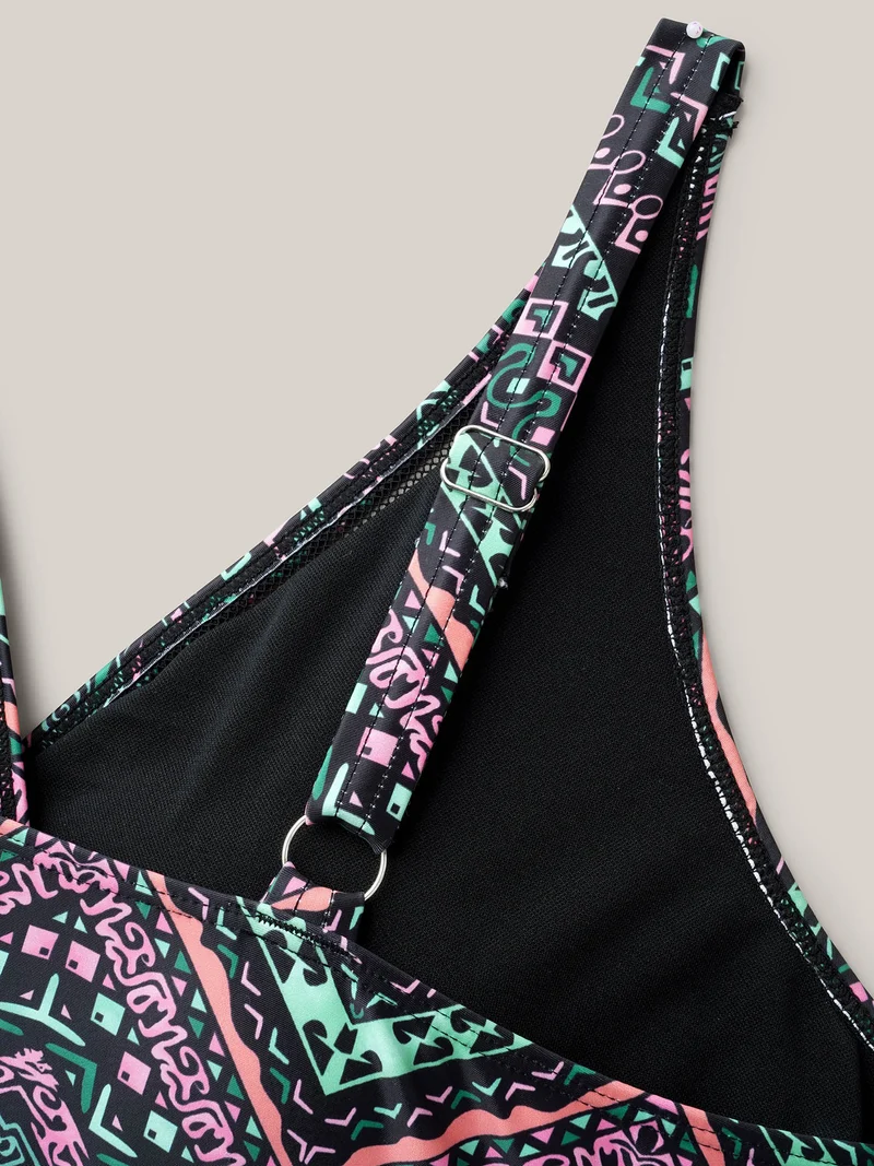 Boho Print Webbed Ruched One-Piece Swimsuit